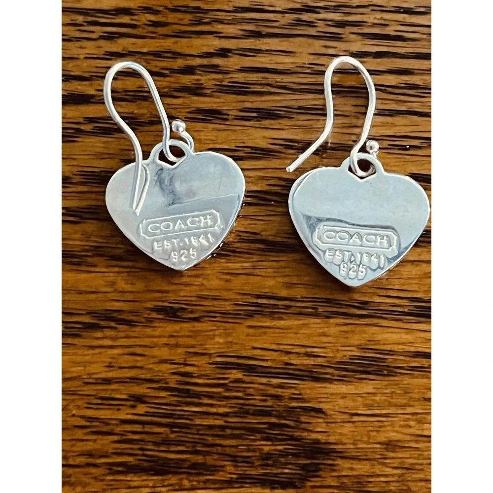 Vintage COACH Sterling Silver 925 Dangle/Drop Earrings All Over C - Picture 4 of 4